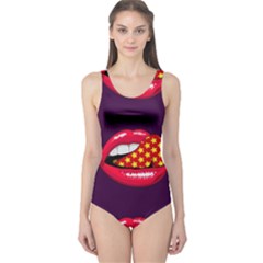 Lip Vector Hipster Example Image Star Sexy Purple Red One Piece Swimsuit by Mariart