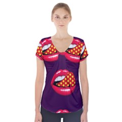 Lip Vector Hipster Example Image Star Sexy Purple Red Short Sleeve Front Detail Top by Mariart