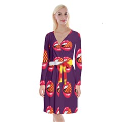 Lip Vector Hipster Example Image Star Sexy Purple Red Long Sleeve Velvet Front Wrap Dress by Mariart