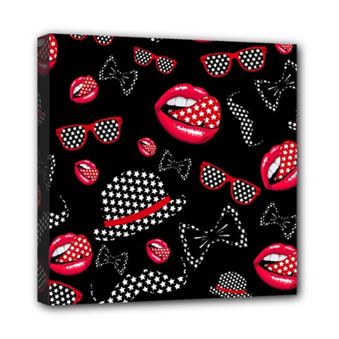 Lip Hat Vector Hipster Example Image Star Sexy Black Red Mini Canvas 8  X 8  by Mariart