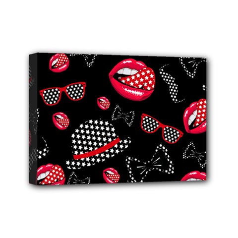 Lip Hat Vector Hipster Example Image Star Sexy Black Red Mini Canvas 7  X 5  by Mariart