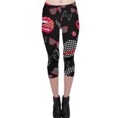 Lip Hat Vector Hipster Example Image Star Sexy Black Red Capri Leggings  by Mariart