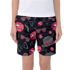 Lip Hat Vector Hipster Example Image Star Sexy Black Red Women s Basketball Shorts by Mariart