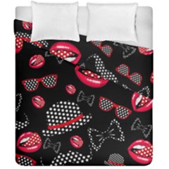 Lip Hat Vector Hipster Example Image Star Sexy Black Red Duvet Cover Double Side (california King Size) by Mariart