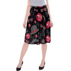 Lip Hat Vector Hipster Example Image Star Sexy Black Red Midi Beach Skirt by Mariart