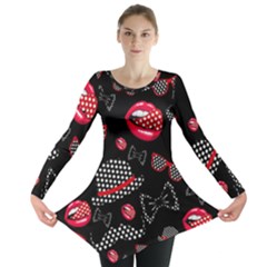 Lip Hat Vector Hipster Example Image Star Sexy Black Red Long Sleeve Tunic  by Mariart