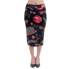 Lip Hat Vector Hipster Example Image Star Sexy Black Red Midi Pencil Skirt by Mariart