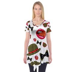 Lip Hat Vector Hipster Example Image Star Sexy Short Sleeve Tunic  by Mariart