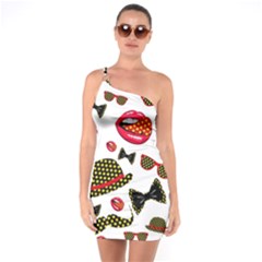 Lip Hat Vector Hipster Example Image Star Sexy One Soulder Bodycon Dress by Mariart