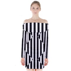 Optical Illusion Inverted Diamonds Long Sleeve Off Shoulder Dress by Mariart