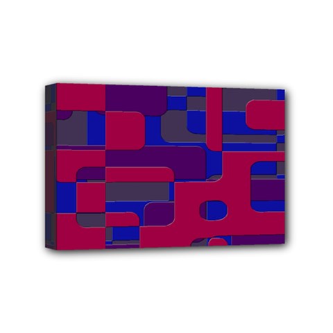 Offset Puzzle Rounded Graphic Squares In A Red And Blue Colour Set Mini Canvas 6  X 4  by Mariart