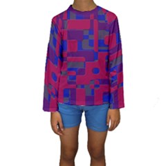 Offset Puzzle Rounded Graphic Squares In A Red And Blue Colour Set Kids  Long Sleeve Swimwear by Mariart