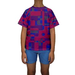 Offset Puzzle Rounded Graphic Squares In A Red And Blue Colour Set Kids  Short Sleeve Swimwear by Mariart