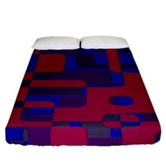 Offset Puzzle Rounded Graphic Squares In A Red And Blue Colour Set Fitted Sheet (queen Size) by Mariart