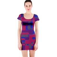 Offset Puzzle Rounded Graphic Squares In A Red And Blue Colour Set Short Sleeve Bodycon Dress by Mariart