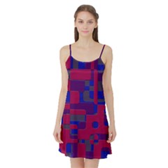 Offset Puzzle Rounded Graphic Squares In A Red And Blue Colour Set Satin Night Slip