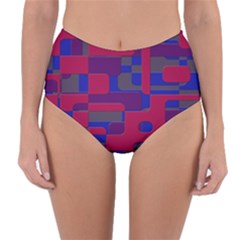 Offset Puzzle Rounded Graphic Squares In A Red And Blue Colour Set Reversible High-waist Bikini Bottoms by Mariart