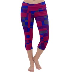 Offset Puzzle Rounded Graphic Squares In A Red And Blue Colour Set Capri Yoga Leggings by Mariart