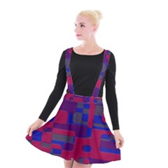 Offset Puzzle Rounded Graphic Squares In A Red And Blue Colour Set Suspender Skater Skirt by Mariart