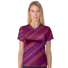 Maroon Striped Texture Women s V-neck Sport Mesh Tee