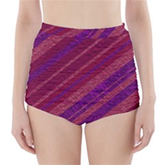 Maroon Striped Texture High-waisted Bikini Bottoms by Mariart