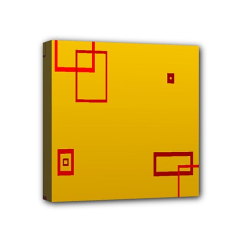 Overlap Squares Orange Plaid Red Mini Canvas 4  X 4  by Mariart