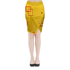 Overlap Squares Orange Plaid Red Midi Wrap Pencil Skirt by Mariart