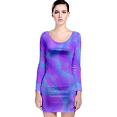 Original Purple Blue Fractal Composed Overlapping Loops Misty Translucent Long Sleeve Bodycon Dress by Mariart