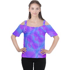 Original Purple Blue Fractal Composed Overlapping Loops Misty Translucent Women s Cutout Shoulder Tee