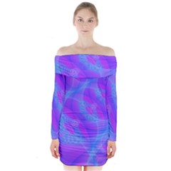 Original Purple Blue Fractal Composed Overlapping Loops Misty Translucent Long Sleeve Off Shoulder Dress by Mariart