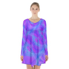 Original Purple Blue Fractal Composed Overlapping Loops Misty Translucent Long Sleeve Velvet V-neck Dress by Mariart