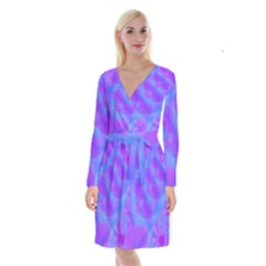 Original Purple Blue Fractal Composed Overlapping Loops Misty Translucent Long Sleeve Velvet Front Wrap Dress by Mariart