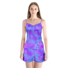 Original Purple Blue Fractal Composed Overlapping Loops Misty Translucent Satin Pajamas Set by Mariart