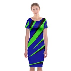 Rays Light Chevron Blue Green Black Classic Short Sleeve Midi Dress