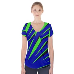 Rays Light Chevron Blue Green Black Short Sleeve Front Detail Top by Mariart