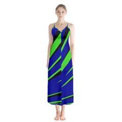 Rays Light Chevron Blue Green Black Button Up Chiffon Maxi Dress