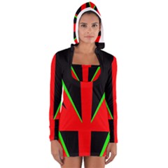 Rays Light Chevron Green Red Black Women s Long Sleeve Hooded T-shirt by Mariart