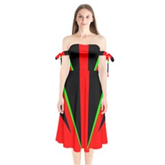 Rays Light Chevron Green Red Black Shoulder Tie Bardot Midi Dress