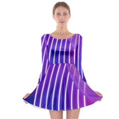 Rays Light Chevron Blue Purple Line Light Long Sleeve Skater Dress by Mariart