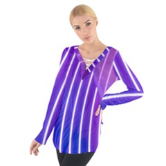 Rays Light Chevron Blue Purple Line Light Women s Tie Up Tee by Mariart