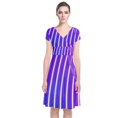 Rays Light Chevron Blue Purple Line Light Short Sleeve Front Wrap Dress by Mariart