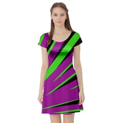 Rays Light Chevron Purple Green Black Short Sleeve Skater Dress by Mariart