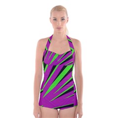 Rays Light Chevron Purple Green Black Boyleg Halter Swimsuit  by Mariart