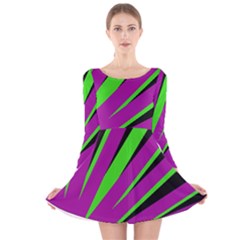 Rays Light Chevron Purple Green Black Long Sleeve Velvet Skater Dress by Mariart