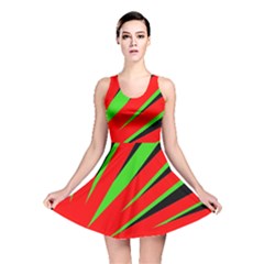 Rays Light Chevron Red Green Black Reversible Skater Dress by Mariart