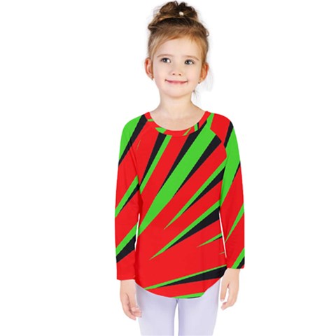 Rays Light Chevron Red Green Black Kids  Long Sleeve Tee by Mariart