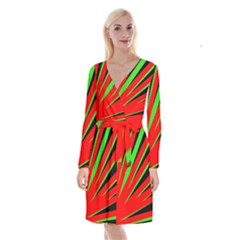 Rays Light Chevron Red Green Black Long Sleeve Velvet Front Wrap Dress