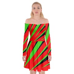 Rays Light Chevron Red Green Black Off Shoulder Skater Dress by Mariart