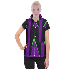 Rays Light Chevron Purple Green Black Line Women s Button Up Puffer Vest by Mariart