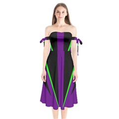 Rays Light Chevron Purple Green Black Line Shoulder Tie Bardot Midi Dress by Mariart